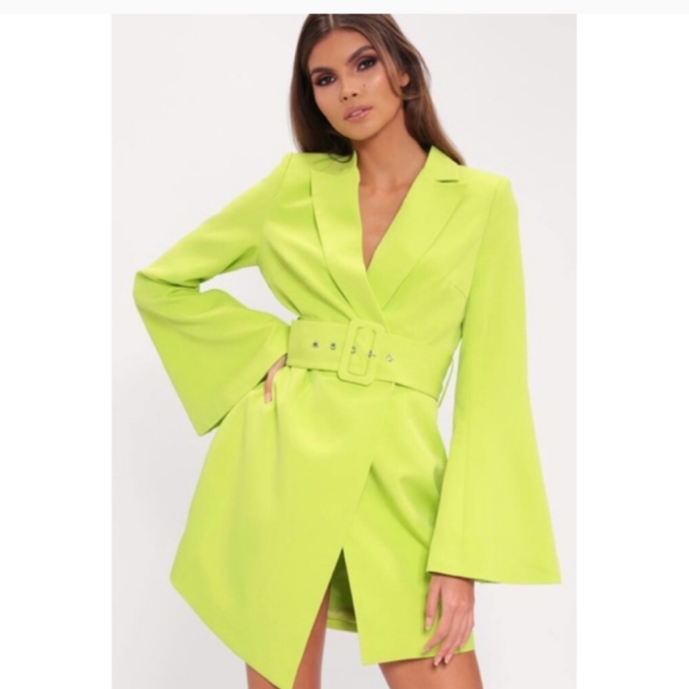 Lime green belted blazer dress